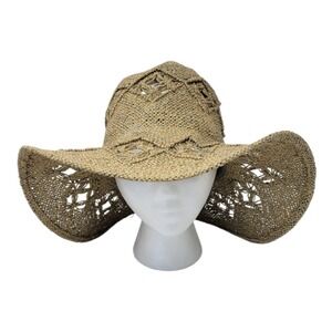 World Market‎ Oversized Floppy Sun Hat Wide Brim Cut Out Boho Beach Vacation